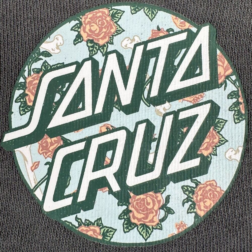 Santa Cruz Women's XL Gray Pink Roses Graphic Snow Skate Hoodie Sweater